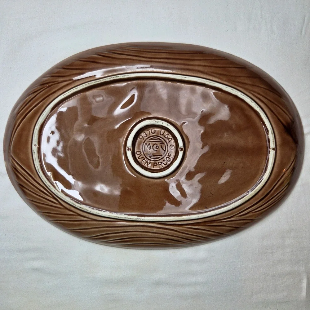 McCoy Pottery 9310 USA Brown Turkey Embossed Serving Platter Oven Proof 15.5